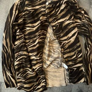 Jones New York Zebra-Print Blazer Jacket in Black and Taupe